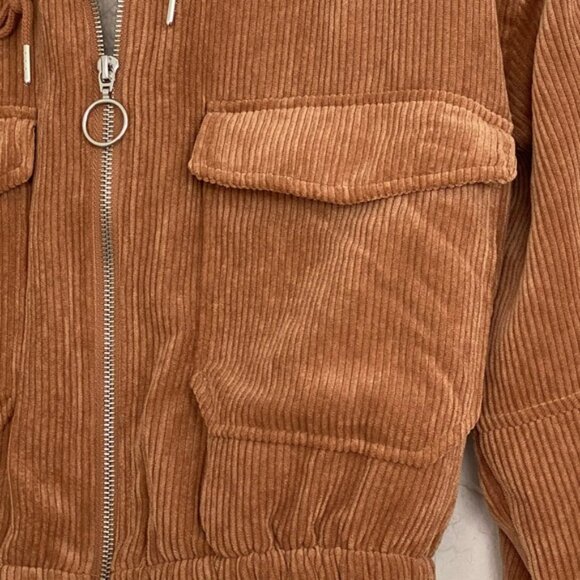 Love Tree Jacket Women Sz Small Cropped Brown Corduroy Sherpa Lining Winter Coat - Picture 8 of 10
